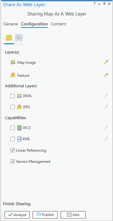 Share As Web Layer pane Share As Web Layer pane